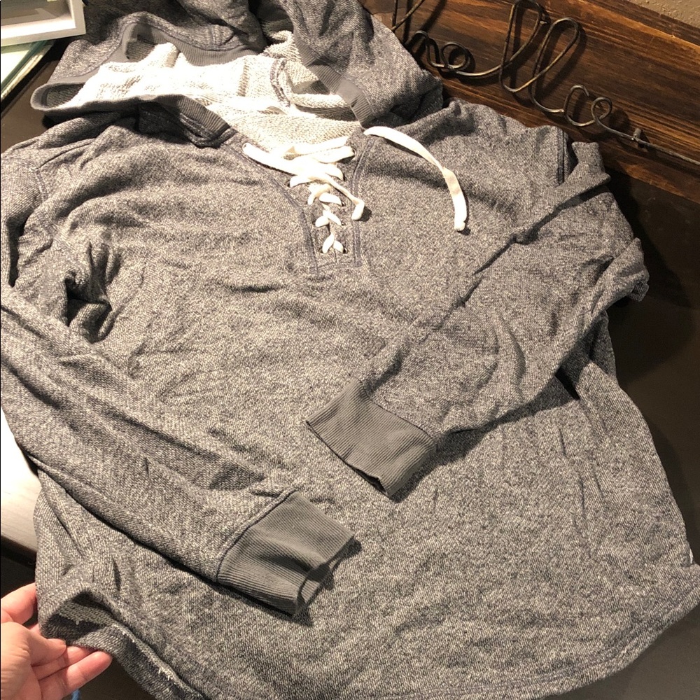 Victoria secret Gray Lace-Up Hooded Pullover Shirt